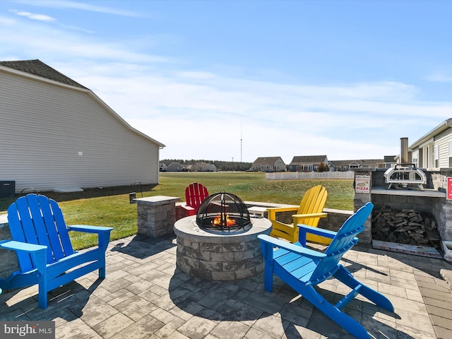 view of patio / terrace with an outdoor fire pit