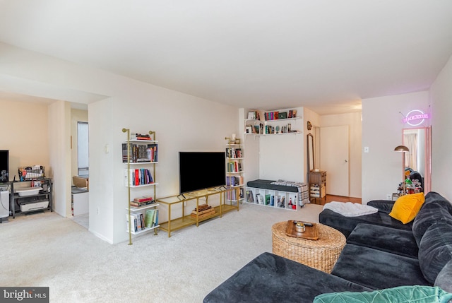 living area featuring carpet