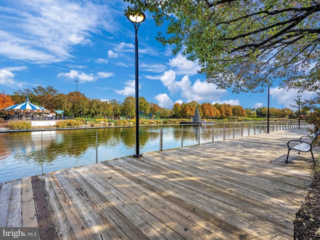 dock area featuring a water view