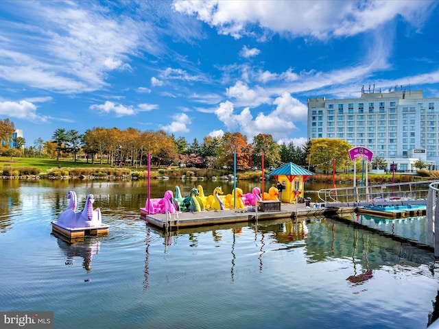 dock area featuring a water view