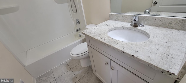 full bath with shower / bathing tub combination, vanity, toilet, and tile patterned floors