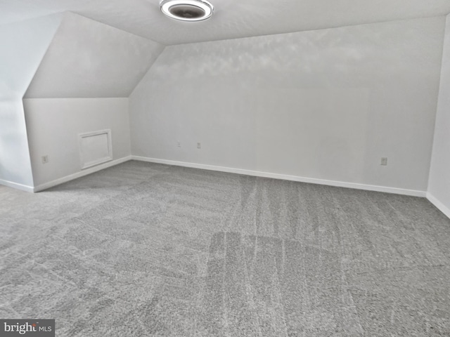 additional living space featuring carpet, baseboards, and vaulted ceiling