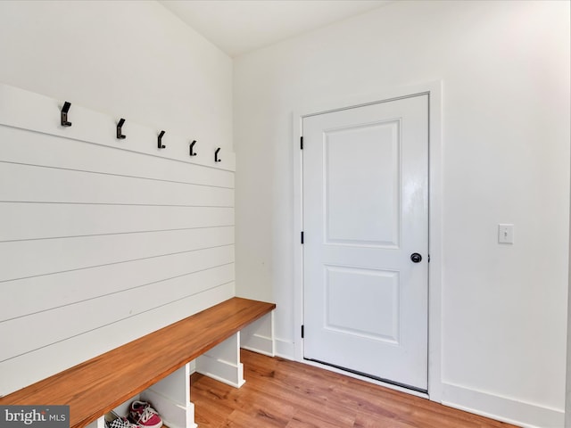 mudroom with light wood-style flooring