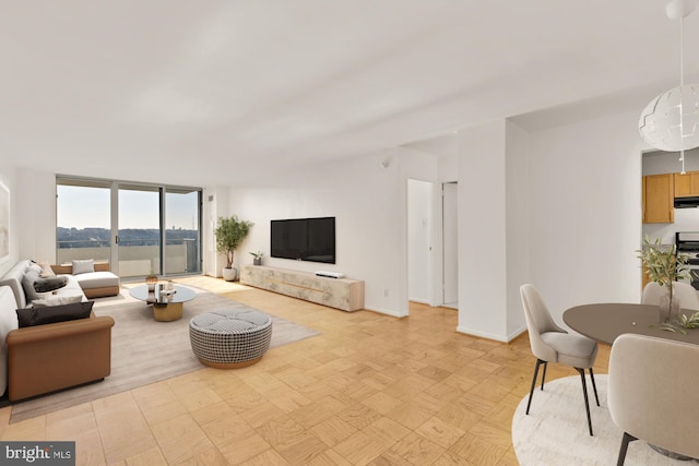 living area with expansive windows and baseboards