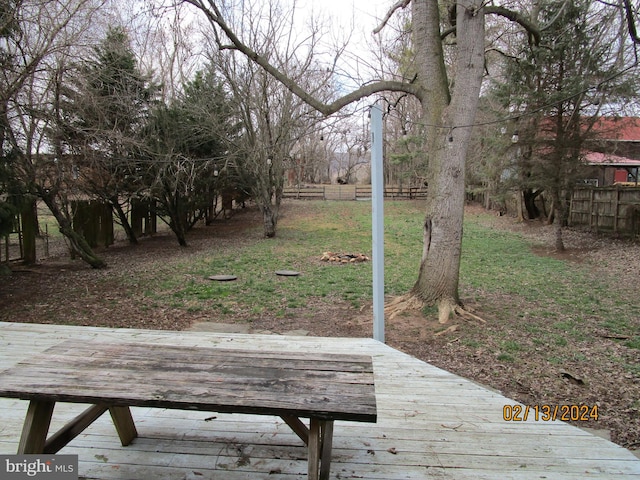 view of yard with fence and a deck