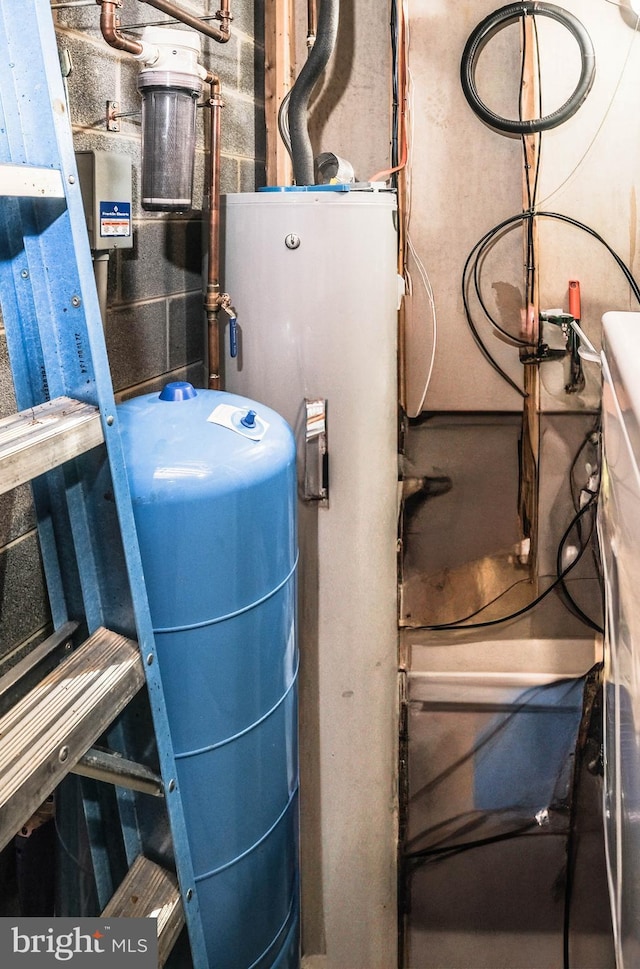 utility room with water heater