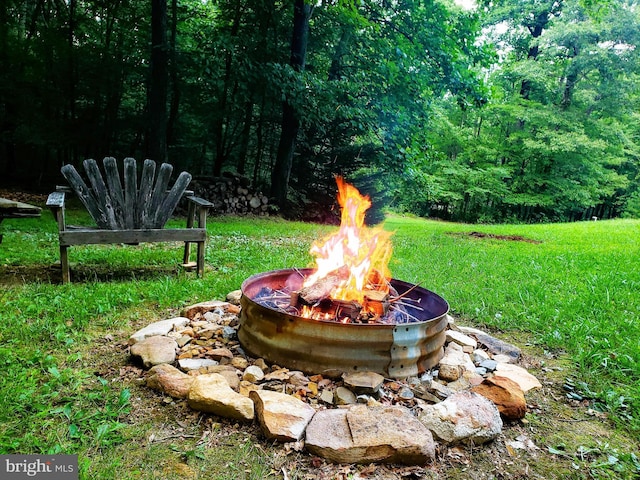 view of yard featuring a fire pit