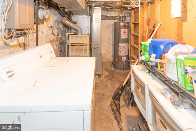 unfinished below grade area with washer / dryer and water heater