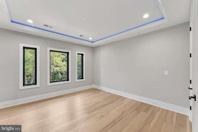 6935 Southridge Dr, Mclean, VA 22101 - spare room featuring a tray ceiling, plenty of natural light, recessed lighting, and light wood finished floors