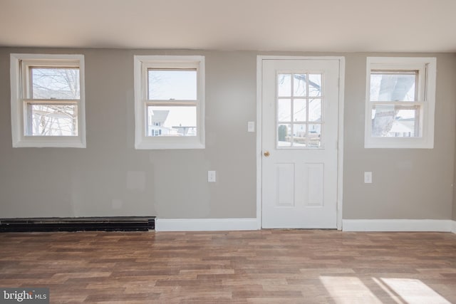 entryway featuring wood finished floors, a wealth of natural light, and baseboards