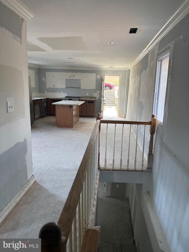 4818 Deanwood Dr, Capitol Heights, MD 20743 - stairway featuring visible vents and crown molding