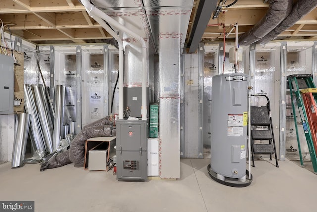 utility room featuring electric panel and electric water heater