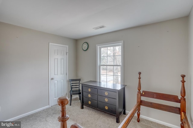 bedroom featuring carpet, baseboards, and visible vents