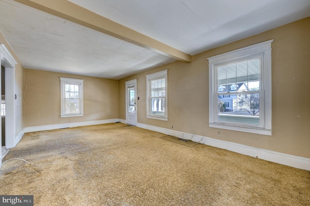 interior space featuring a wealth of natural light, carpet, and baseboards