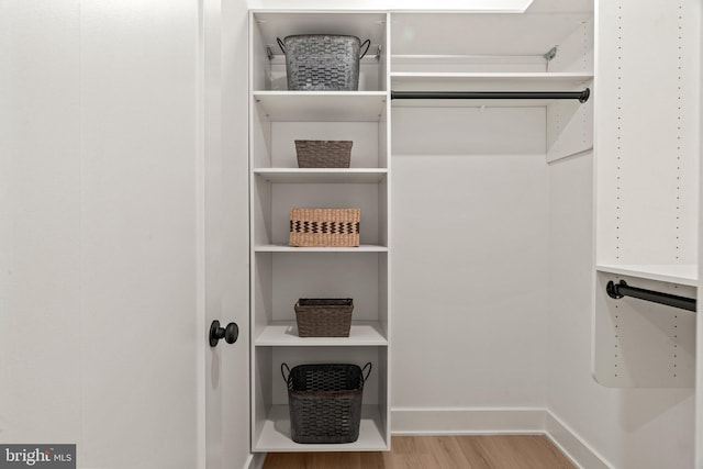 walk in closet with light wood-style flooring