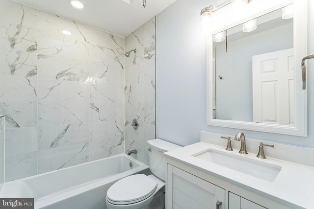 bathroom with  shower combination, vanity, and toilet