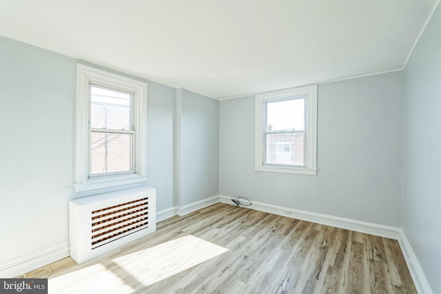 spare room featuring a wealth of natural light, baseboards, and wood finished floors