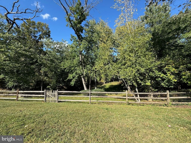 view of yard with fence and a rural view