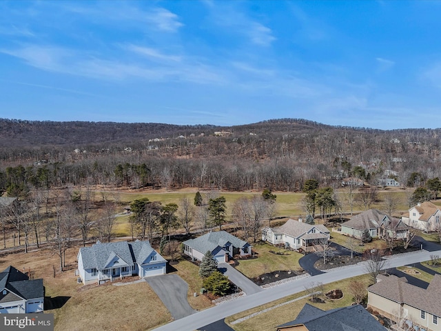 bird's eye view featuring a residential view and a view of trees