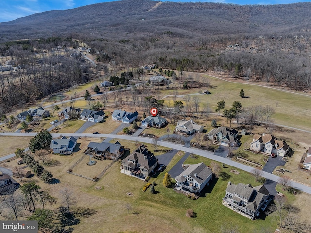 aerial view featuring a residential view and a mountain view