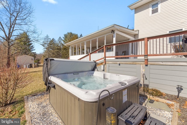 view of patio with a hot tub