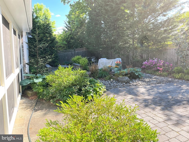 view of yard with a patio and fence