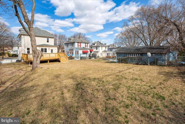 view of yard with a deck and a fenced backyard