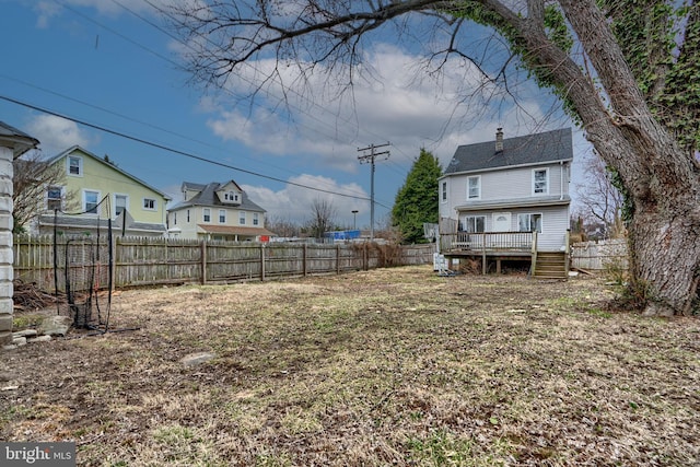 view of yard featuring a fenced backyard and a deck