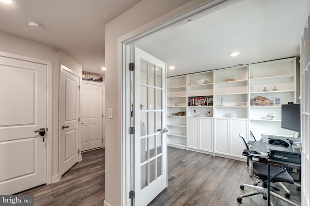 office featuring recessed lighting and wood finished floors