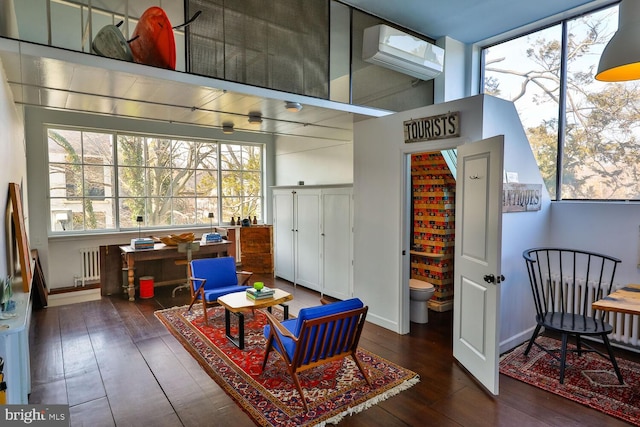 interior space featuring radiator and a wall mounted air conditioner