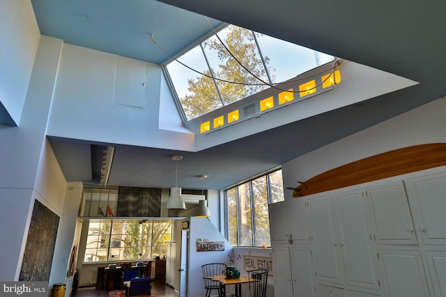 exterior space with a skylight