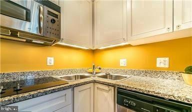 kitchen with appliances with stainless steel finishes, a sink, and white cabinets