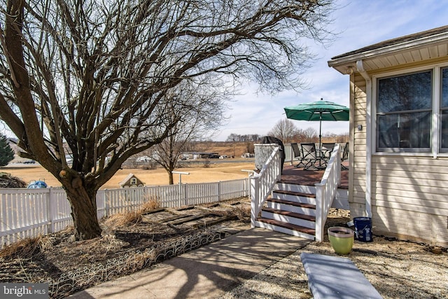 view of yard featuring fence private yard and a wooden deck