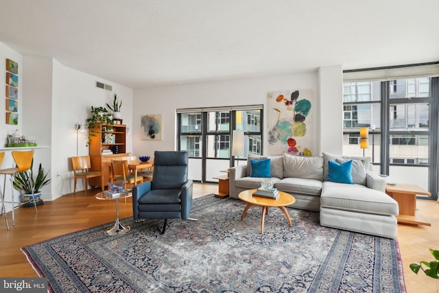 living area featuring wood finished floors