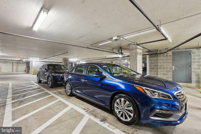 parking garage with concrete block wall