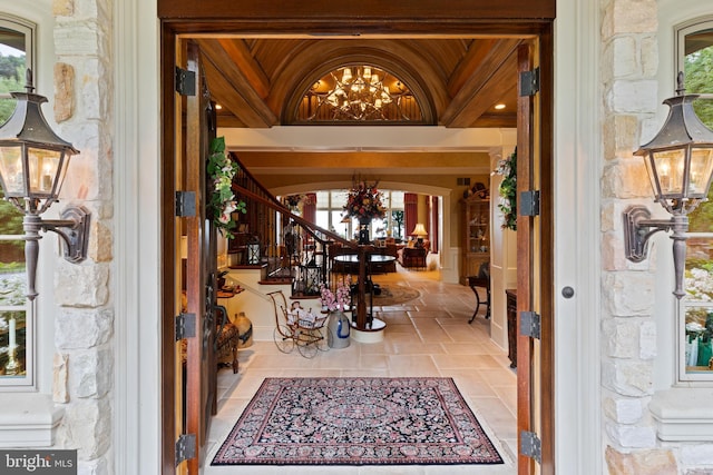 view of exterior entry with stone siding