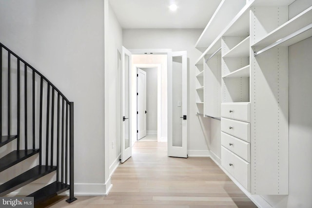 spacious closet featuring light wood finished floors