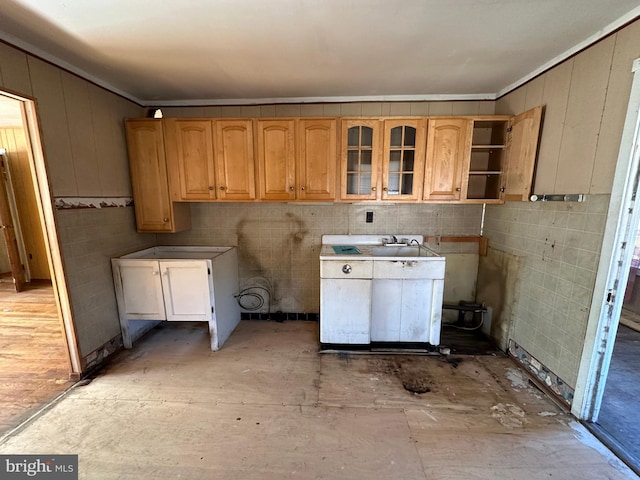 kitchen with glass insert cabinets