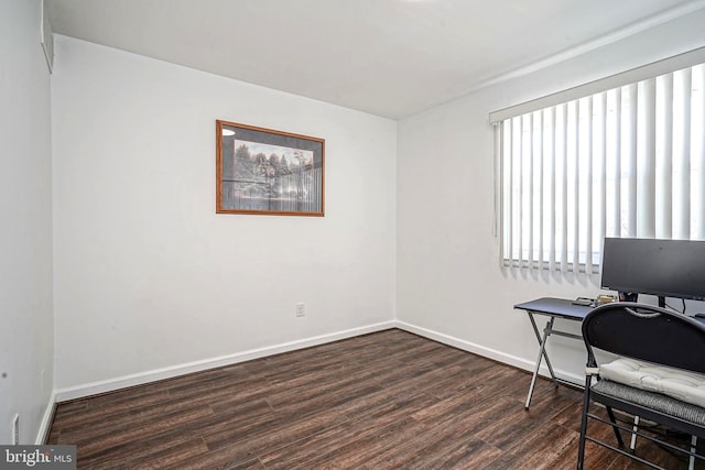 office featuring dark wood-style floors and baseboards