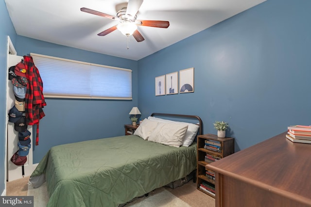 bedroom with carpet flooring and ceiling fan