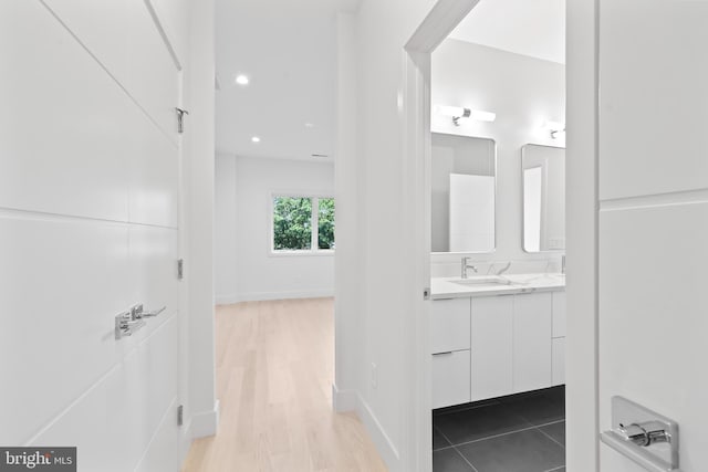 4810 3rd St N, Arlington, VA 22203 - bathroom with vanity, wood finished floors, and recessed lighting