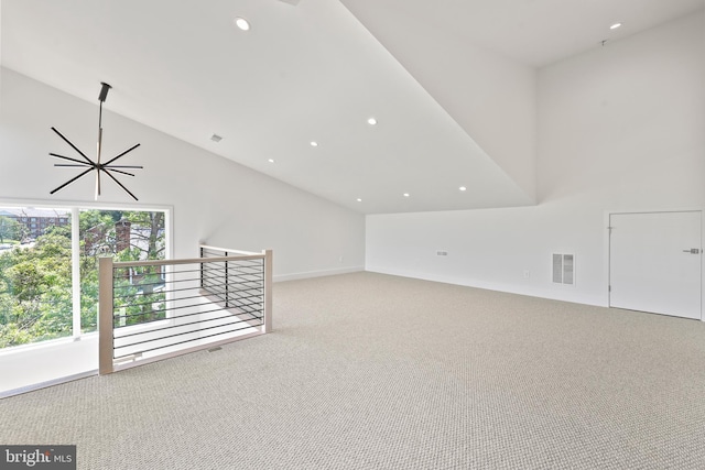 4810 3rd St N, Arlington, VA 22203 - additional living space with high vaulted ceiling, carpet flooring, recessed lighting, and a chandelier