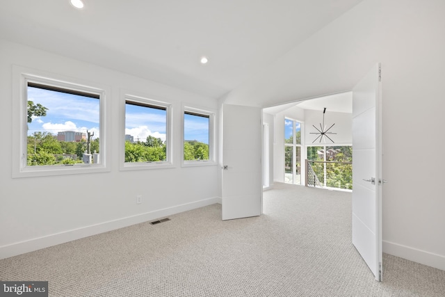 4810 3rd St N, Arlington, VA 22203 - carpeted empty room featuring recessed lighting, vaulted ceiling, and a chandelier