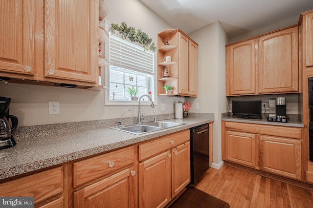 17024 Turtle Hl, Milford, DE 19963 - kitchen featuring open shelves, a sink, dishwasher, light countertops, and light wood-style flooring