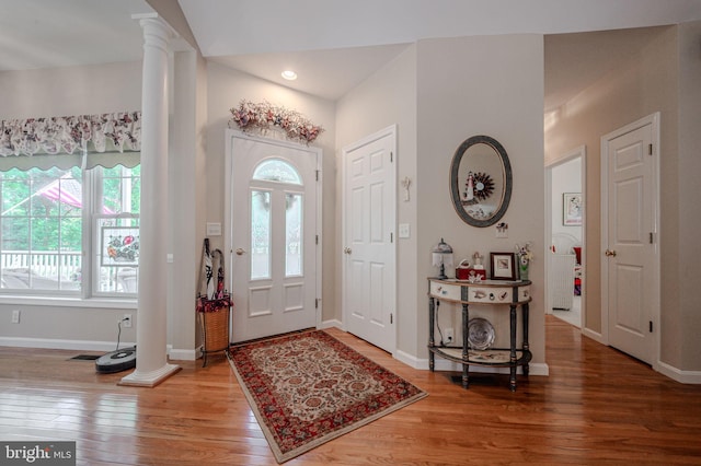 17024 Turtle Hl, Milford, DE 19963 - foyer entrance featuring recessed lighting, baseboards, decorative columns, and wood finished floors