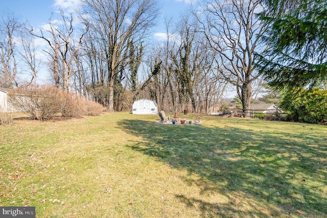 view of yard featuring an outdoor structure and a shed