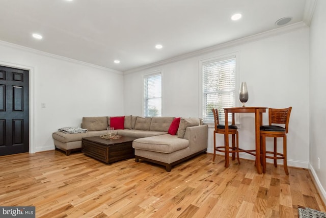 3524 Blenheim Rd, Phoenix, MD 21131 - living area with crown molding, light wood-style flooring, recessed lighting, and baseboards
