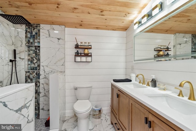 3524 Blenheim Rd, Phoenix, MD 21131 - full bathroom featuring a marble finish shower, marble finish floor, wood ceiling, and a sink