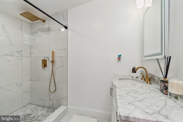 3524 Blenheim Rd, Phoenix, MD 21131 - bathroom featuring a marble finish shower, marble finish floor, vanity, and baseboards