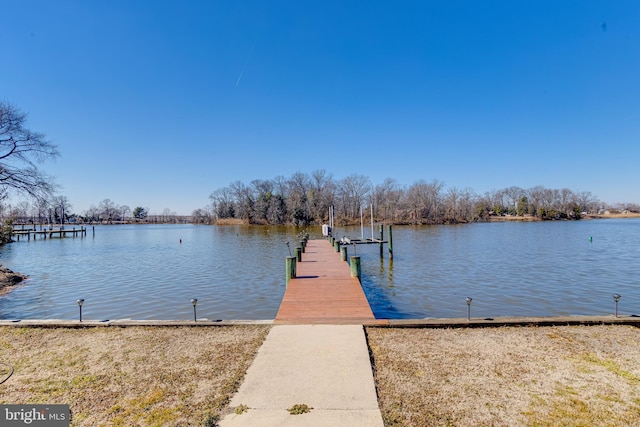 view of dock with a water view